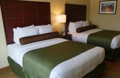 Clean rooms, tidy bedding, and amenities are available at local hotels.