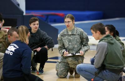 Allegra Van Rossum and other Stout students participating in a ROTC training.