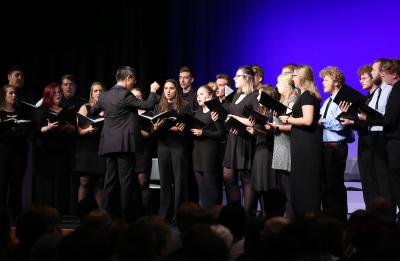 UW-Stout Choir singing at scholarship reception 