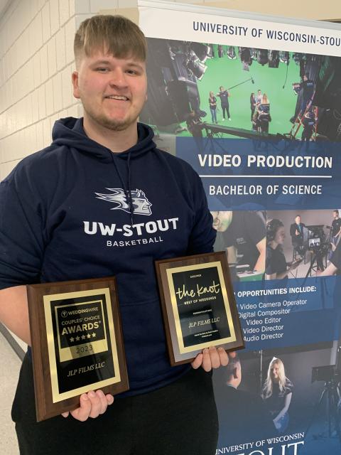 Video production student Jacob Phillips, who owns JLP Films, recently received national awards from the Knot and WeddingWire for his wedding videography business.